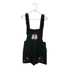 Hot Topic Ghost Mushroom Embroidered Shortalls Overalls Ruffle Trim Size Small